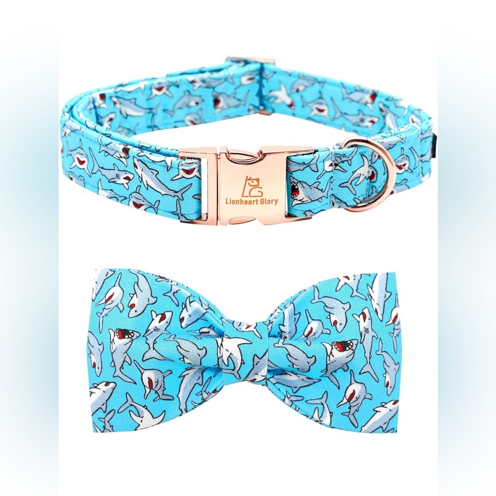 Shark L / XL Dog Collar fabric bow tie lion heart Glory pet costal Beach